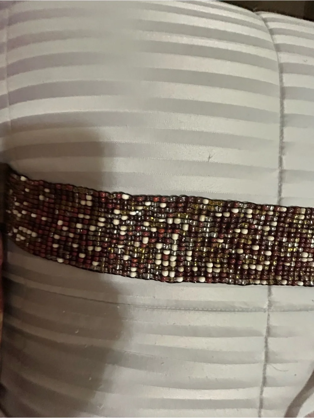 Beaded Stretch Waist Belt with Wood Buckle - Brown/stretchy